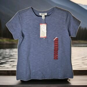 Nine West Ladies Blue Cap Sleeve Shirt Size XS Round Neck 5 Button